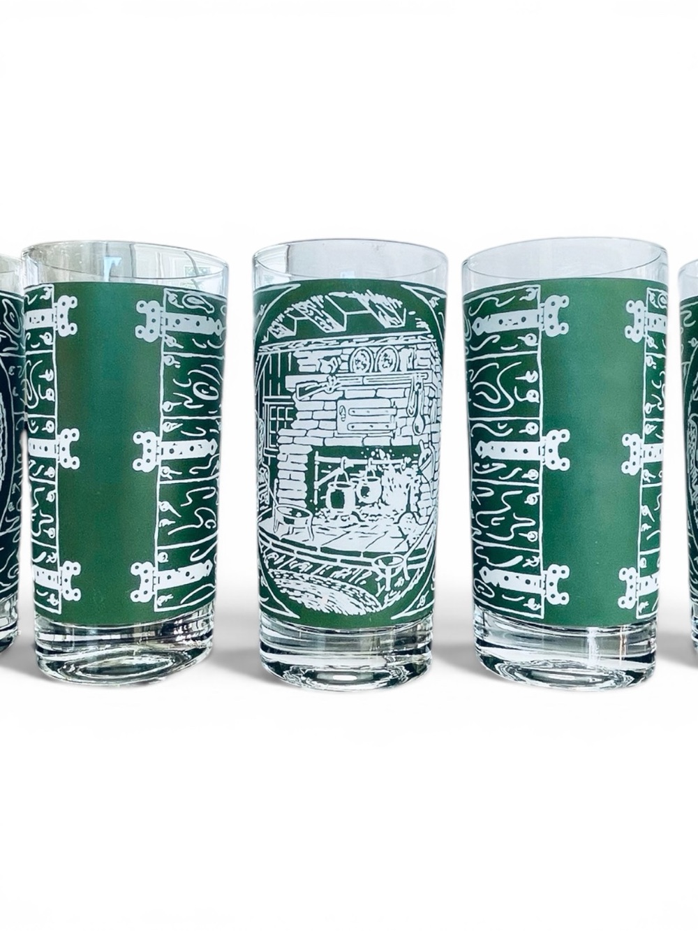 Colonial Homestead highball glasses,5 piece set,wrap around hearth design, 12 oz - Picture 7 of 8